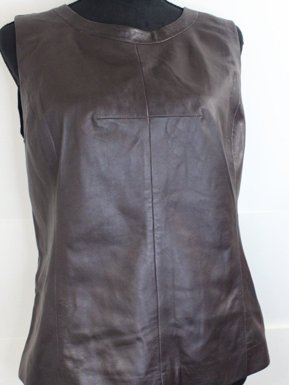 NWT Halogen Women, Chocolate Brown Sleeveless Leather Top Size Large
